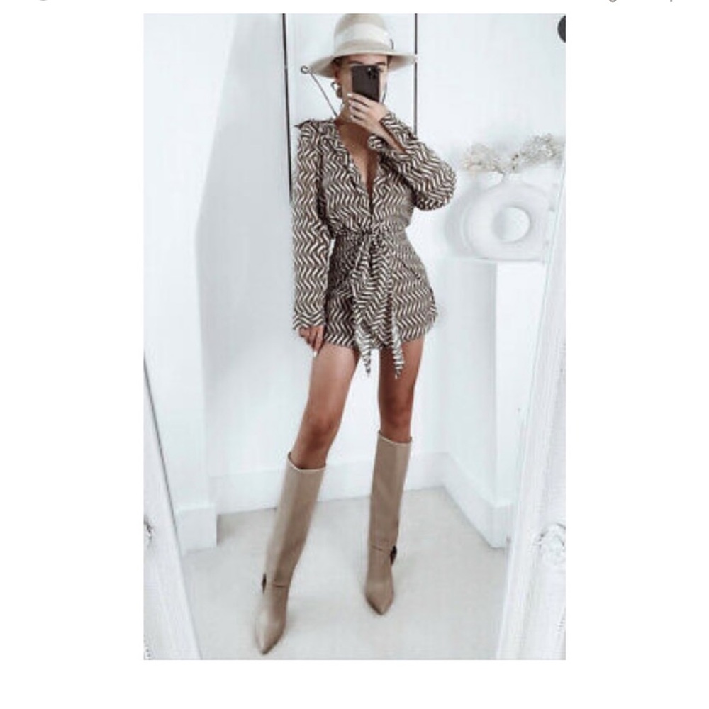 ZARA NWT WOMAN PRINT DRESS WITH KNOT Sand Bloggers favourite